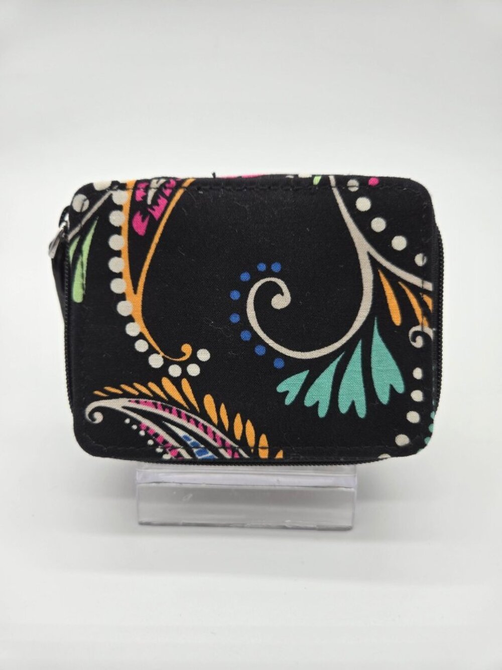 Vera Bradley Black Paisley Cotton Zip Around Pill Organizer